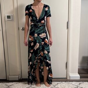 XIX Palms Black and Green Floral Maxi Dress